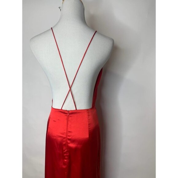 Superdown Red Satin Formal Gown Low Back Deep Waist V Front Sz Small - Picture 2 of 14